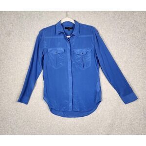 Banana Republic Shirt Womens XS Blue Silk Long Sleeve Button Up Utility Pockets
